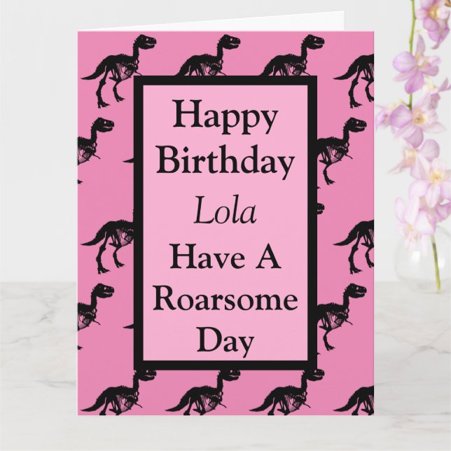 Tarjeta de cumpleaños de dinosaurios ruidosa perso (Orquídea)