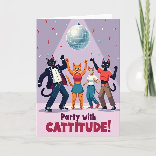 Tarjeta de cumpleaños de Disco Cat (Anverso)