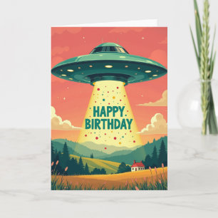 Tarjeta de cumpleaños de disco volador cósmico