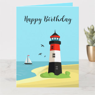 Tarjeta de cumpleaños de diseño de escena de faro