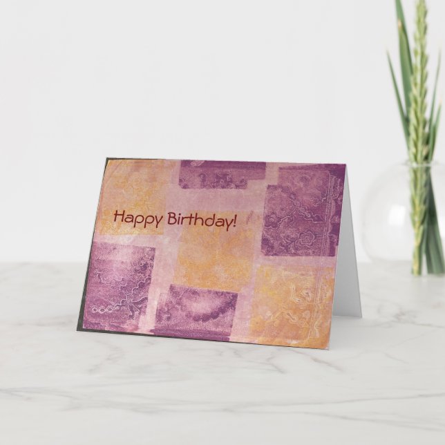 Tarjeta de cumpleaños de diseño Purple and Gold Sq (Anverso)