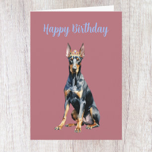 Tarjeta de cumpleaños de Doberman de oro rosa lind