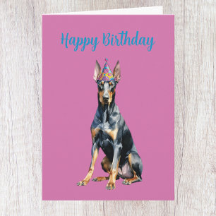 Tarjeta de cumpleaños de Doberman linda