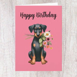 Tarjeta de cumpleaños de Doberman linda