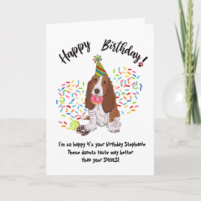 Tarjeta de cumpleaños de donuts de perro de Hound (Anverso)