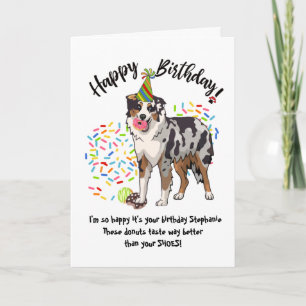Tarjeta de cumpleaños de donuts de perro pastor au