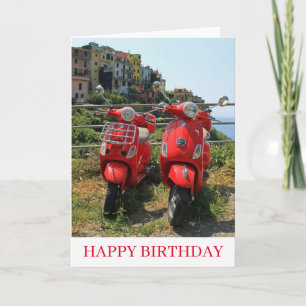 Tarjeta de cumpleaños de dos ciclomotores rojos