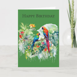 Tarjeta de cumpleaños de dos loros en una rama #1
