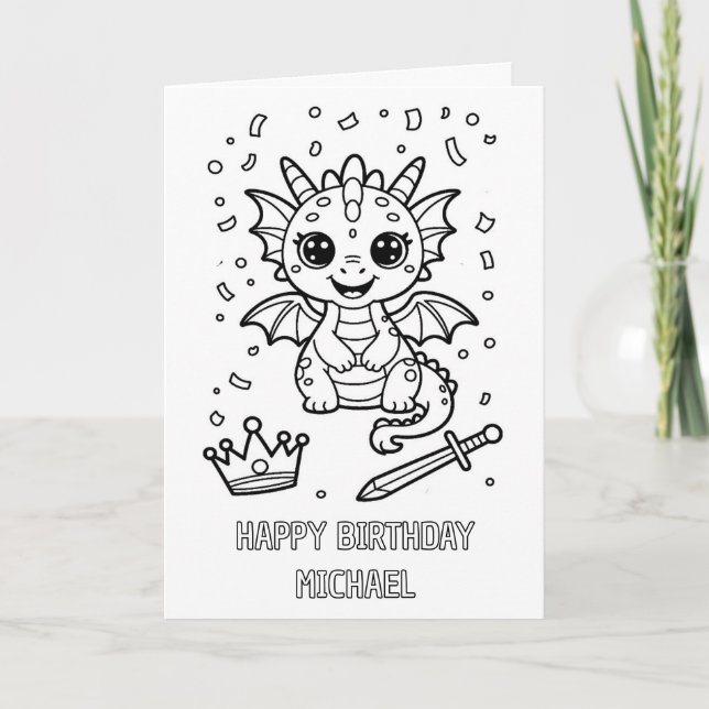 tarjeta de cumpleaños de dragón doblada para color (Anverso)