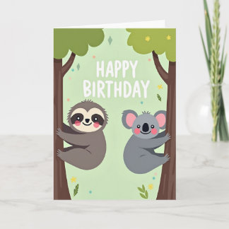 Tarjeta de cumpleaños de dulce animal del bosque