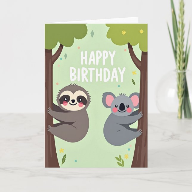Tarjeta de cumpleaños de dulce animal del bosque (Anverso)