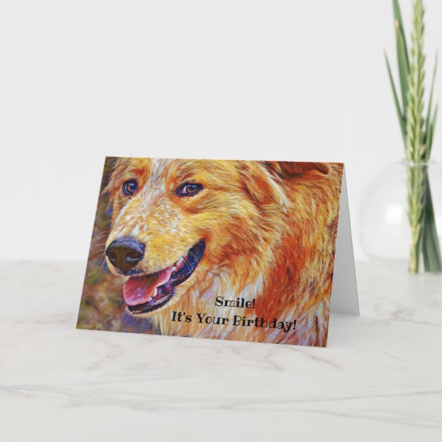 Tarjeta de cumpleaños de Dulce Sonriente Perro Art (Anverso)