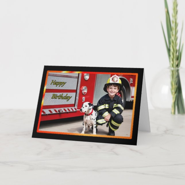 Tarjeta de cumpleaños de Duo Boy para bomberos (Anverso)