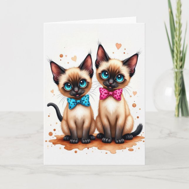 Tarjeta de cumpleaños de dúo de gatos alegres (Anverso)
