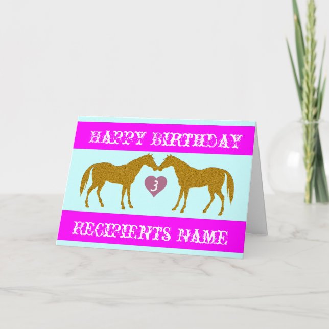 Tarjeta de cumpleaños de edad de caballo rosa - Ta (Anverso)