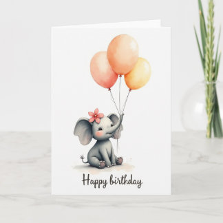 Tarjeta de cumpleaños de elefante bebé con acuarel