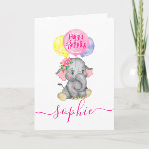 tarjeta de cumpleaños de elefante chica