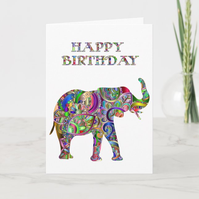 tarjeta de cumpleaños de elefante de bonito (Anverso)