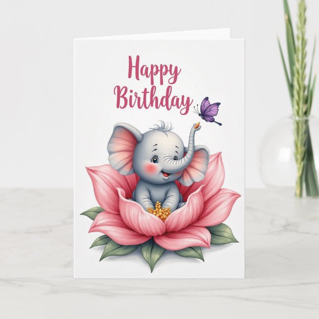 Tarjeta de cumpleaños de elefante dulce (Anverso)