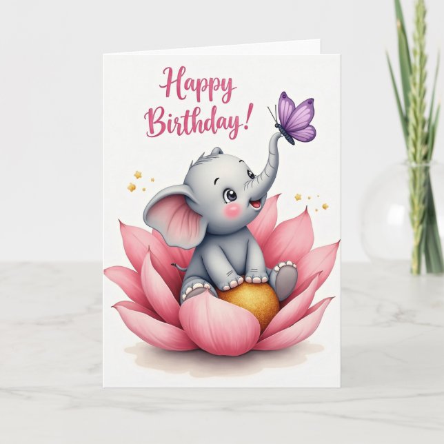 Tarjeta de cumpleaños de elefante floral (Anverso)