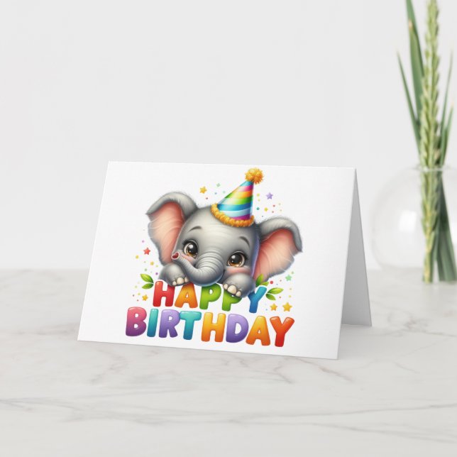 Tarjeta de cumpleaños de elefante lindo  (Anverso)