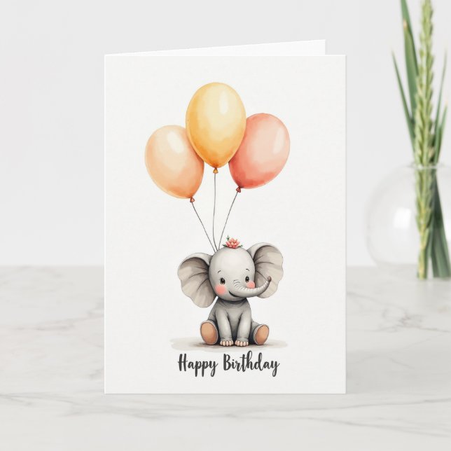 Tarjeta de cumpleaños de elefante lindo (Anverso)
