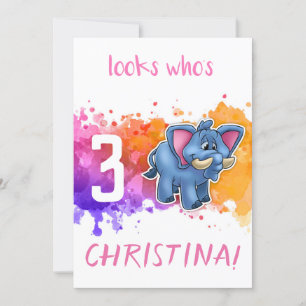 Tarjeta de cumpleaños de elefante lindo púrpura