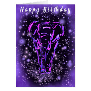 Tarjeta de cumpleaños de Elefante Púrpura Rosa