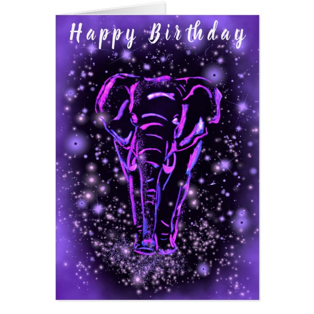 Tarjeta de cumpleaños de Elefante Púrpura Rosa (Frente)
