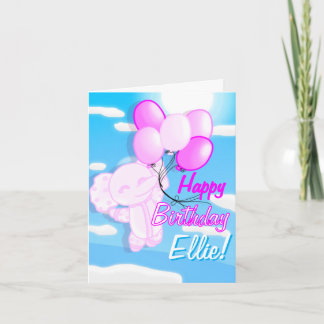 Tarjeta de cumpleaños de elefante rosa y azul pers