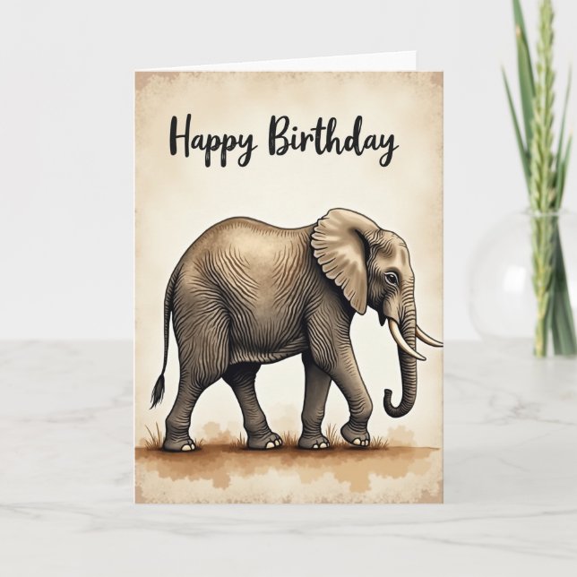 Tarjeta de cumpleaños de elefante sabio (Anverso)