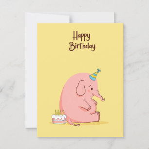 Tarjeta de cumpleaños de elefante triste adorable
