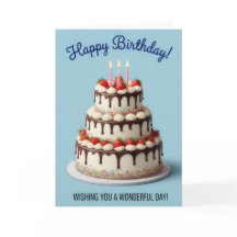 Tarjeta de cumpleaños de elegante pastel de fresa 