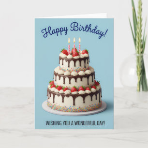 Tarjeta de cumpleaños de elegante pastel de fresa 