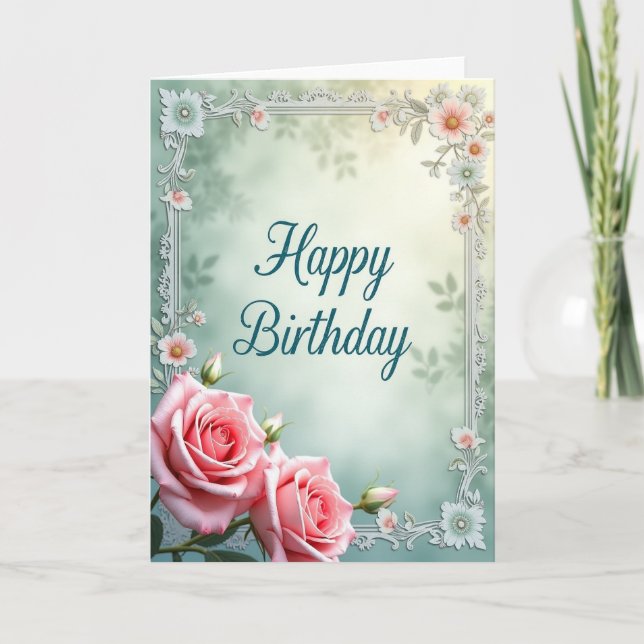 Tarjeta de cumpleaños de encaje ornamentado (Anverso)