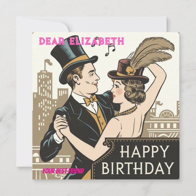 Tarjeta de cumpleaños de encanto vintage Un diseño (Anverso)