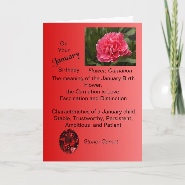 Tarjeta de cumpleaños de enero - Carnación y Garne (Anverso)