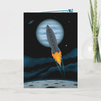 Tarjeta de cumpleaños de escena de nave espacial c