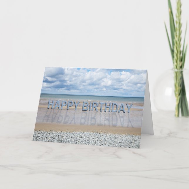 Tarjeta de cumpleaños de escena de playa con letra (Anverso)