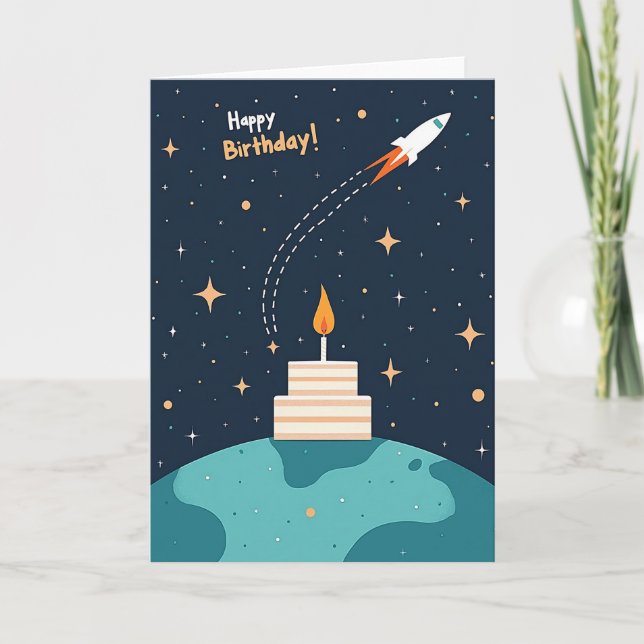 Tarjeta de cumpleaños de espacio caprichoso (Anverso)