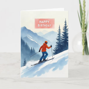 Tarjeta de cumpleaños de esquí de invierno