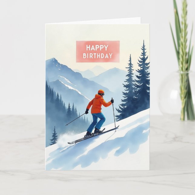 Tarjeta de cumpleaños de esquí de invierno (Anverso)