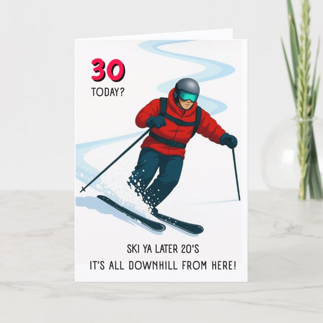 Tarjeta de cumpleaños de esquí tema 30 (Anverso)