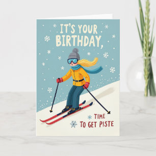 Tarjeta de cumpleaños de esquiador alegre