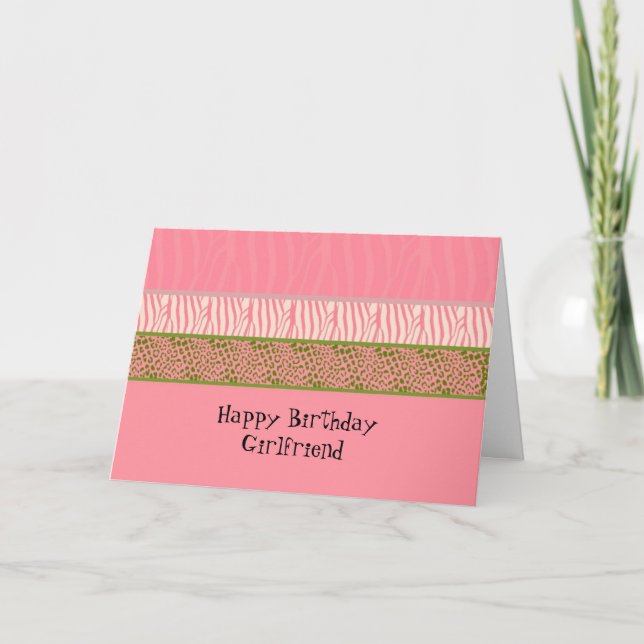 Tarjeta de cumpleaños de estampado de animal rosa (Anverso)