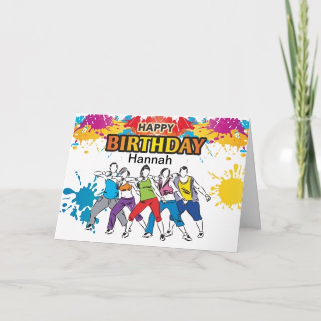 Tarjeta de cumpleaños de estilo de fitness de bail (Anverso)