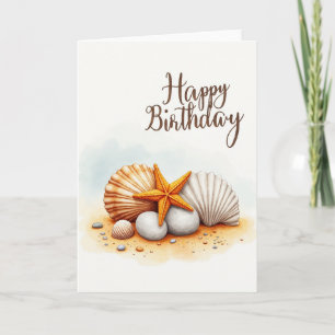 Tarjeta de cumpleaños de estrella de mar en acuare