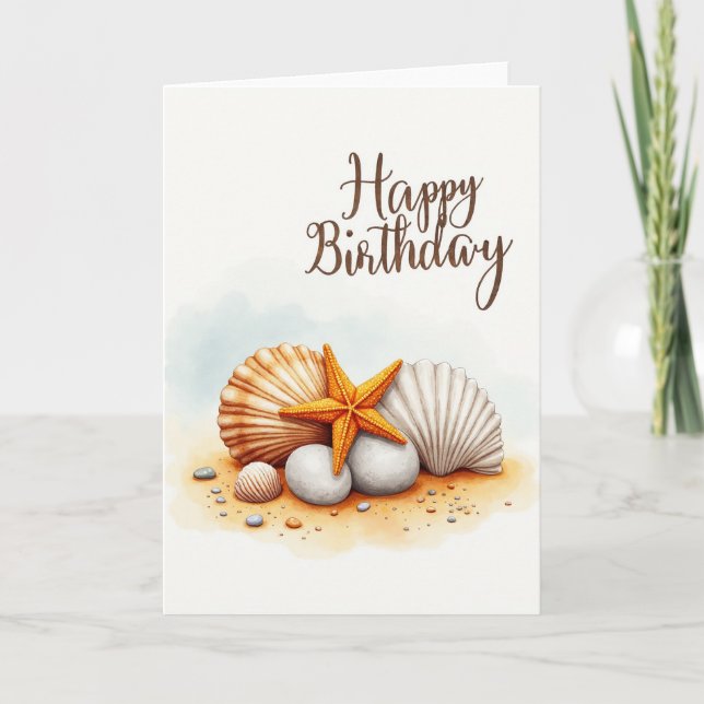 Tarjeta de cumpleaños de estrella de mar en acuare (Anverso)