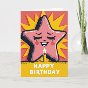 Tarjeta de cumpleaños de estrella rosa alegre