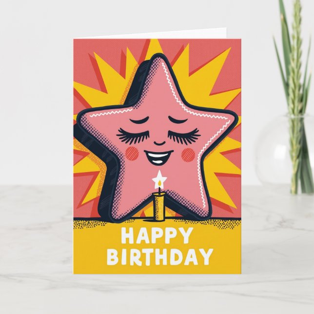 Tarjeta de cumpleaños de estrella rosa alegre (Anverso)